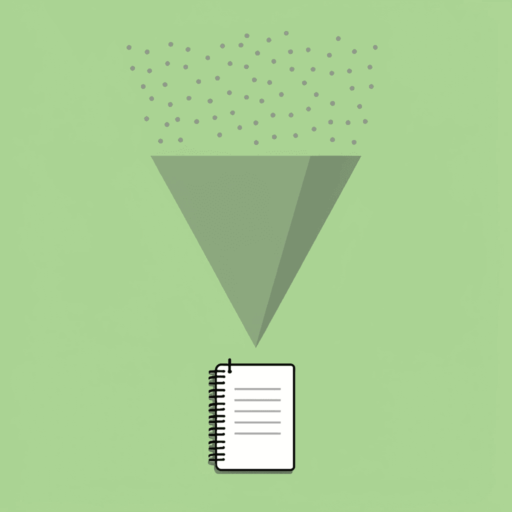 Funnel showing lecture notes and textbook sections filtering down to organized study material
