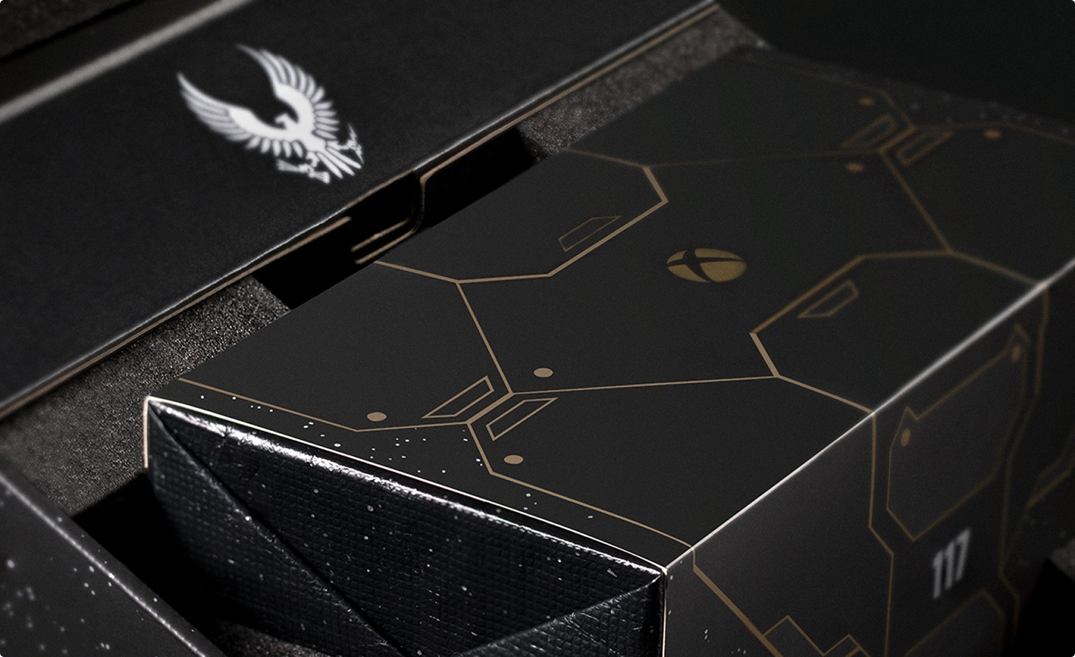 Closeup of the line art on Halo Infinite packaging