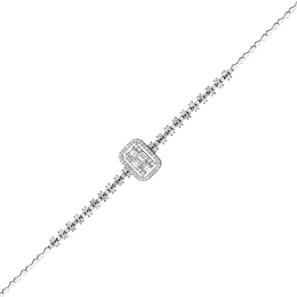 Assos 0.74 Karat Baget Taşlı Pırlanta 14 Ayar Beyaz Altın Bileklik