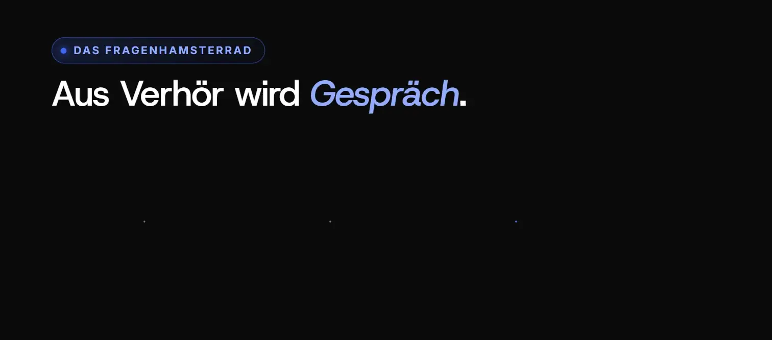 Animation: Vom Verhör zum Gespräch: Frage, Antwort, du erzählst statt die nächste Frage zu stellen, dann erzählt auch sie und es entsteht ein Gespräch