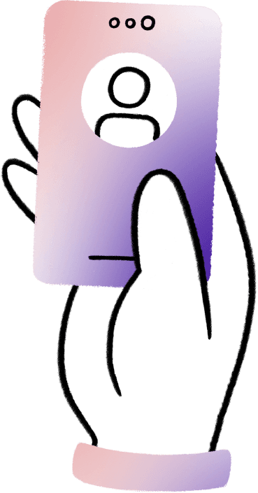 Illustration of a mobile phone showcasing a user profile with a large circle, possibly representing a profile picture.