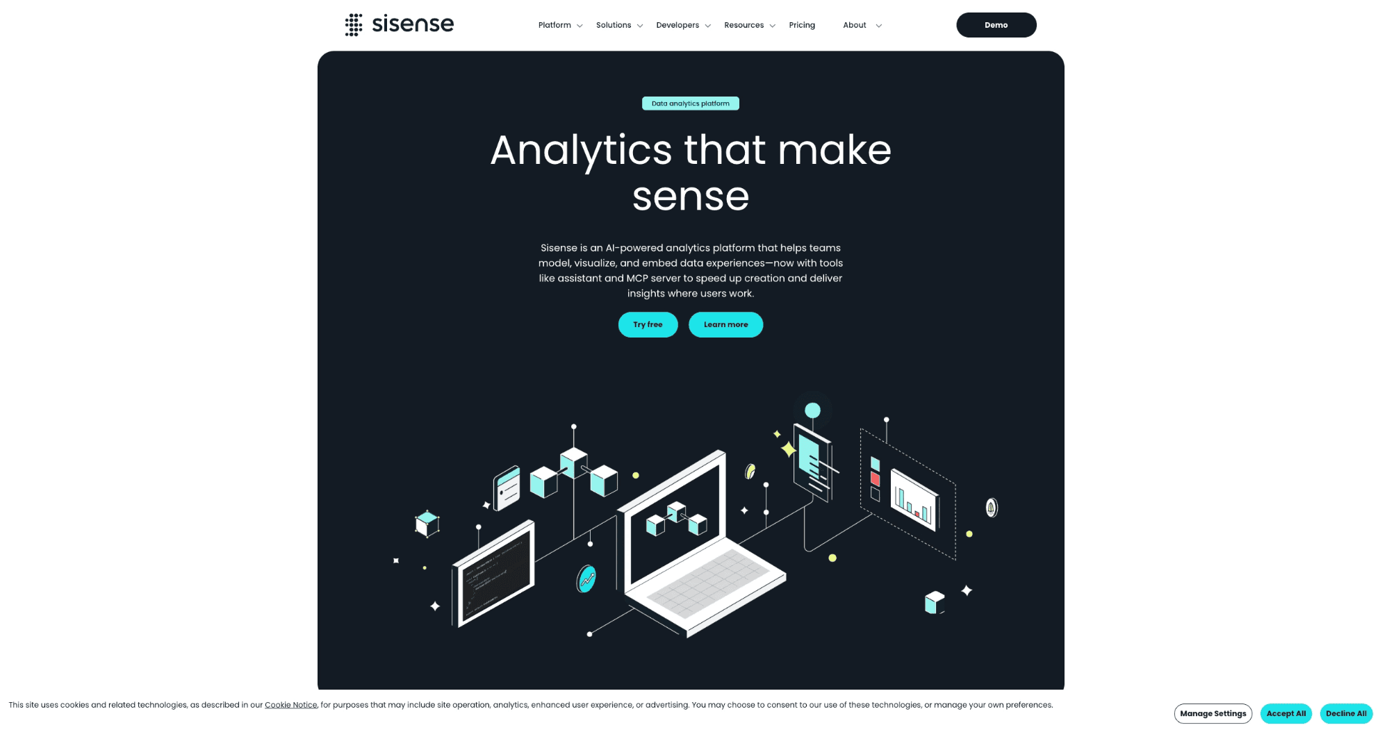 Sisense embedded analytics platform interface showing customizable dashboards integrated into applications for data analysis.