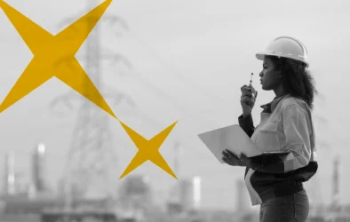 Field engineer reviewing project plans, representing AI-driven content insight and product intelligence