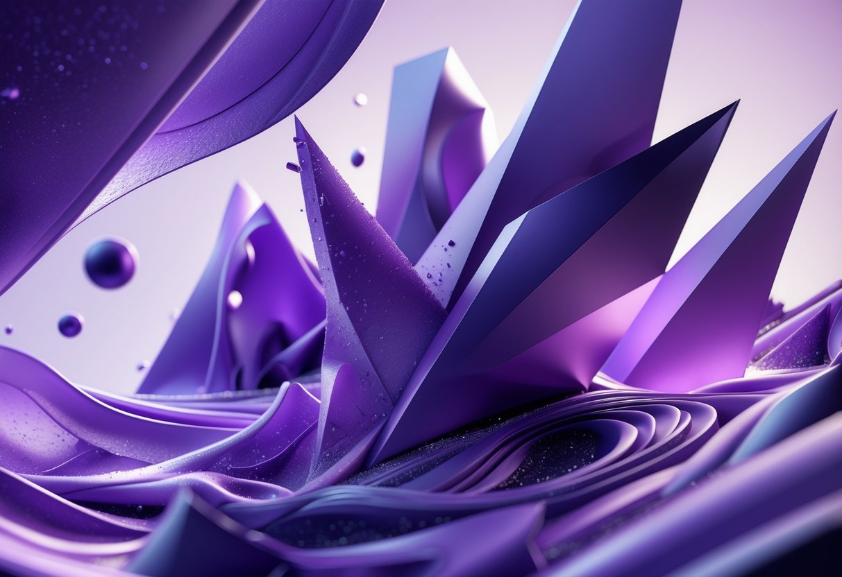 An abstract purple illustration with intricate shapes and glowing highlights symbolising fintech marketing services.