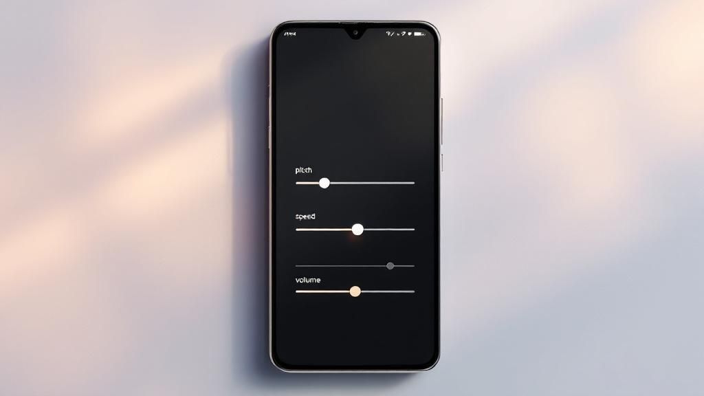 Speak4Me – A person using headphones to listen to text-to-speech audio from their Android phone in a modern workspace.