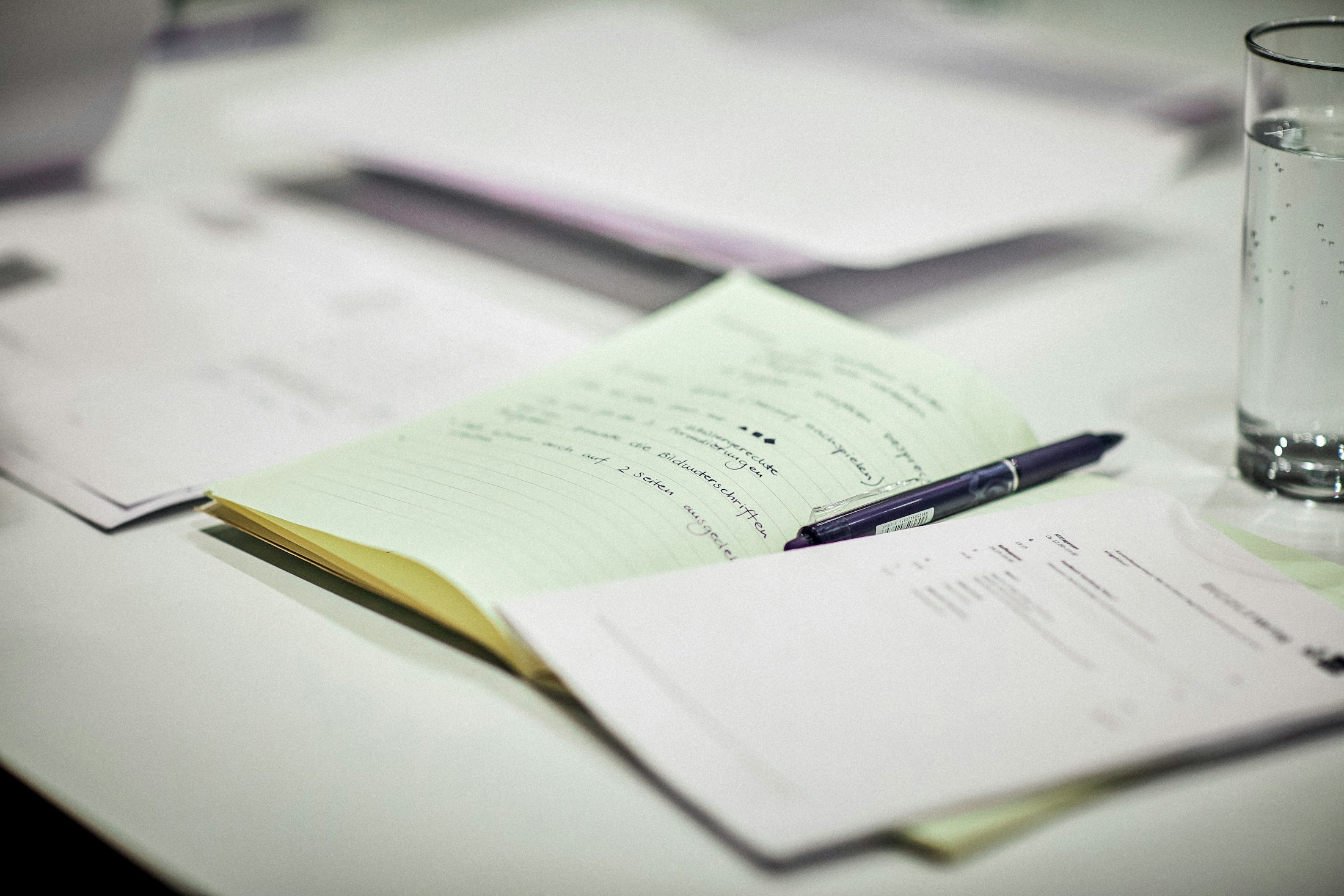 Meeting notes and documents prepared for review