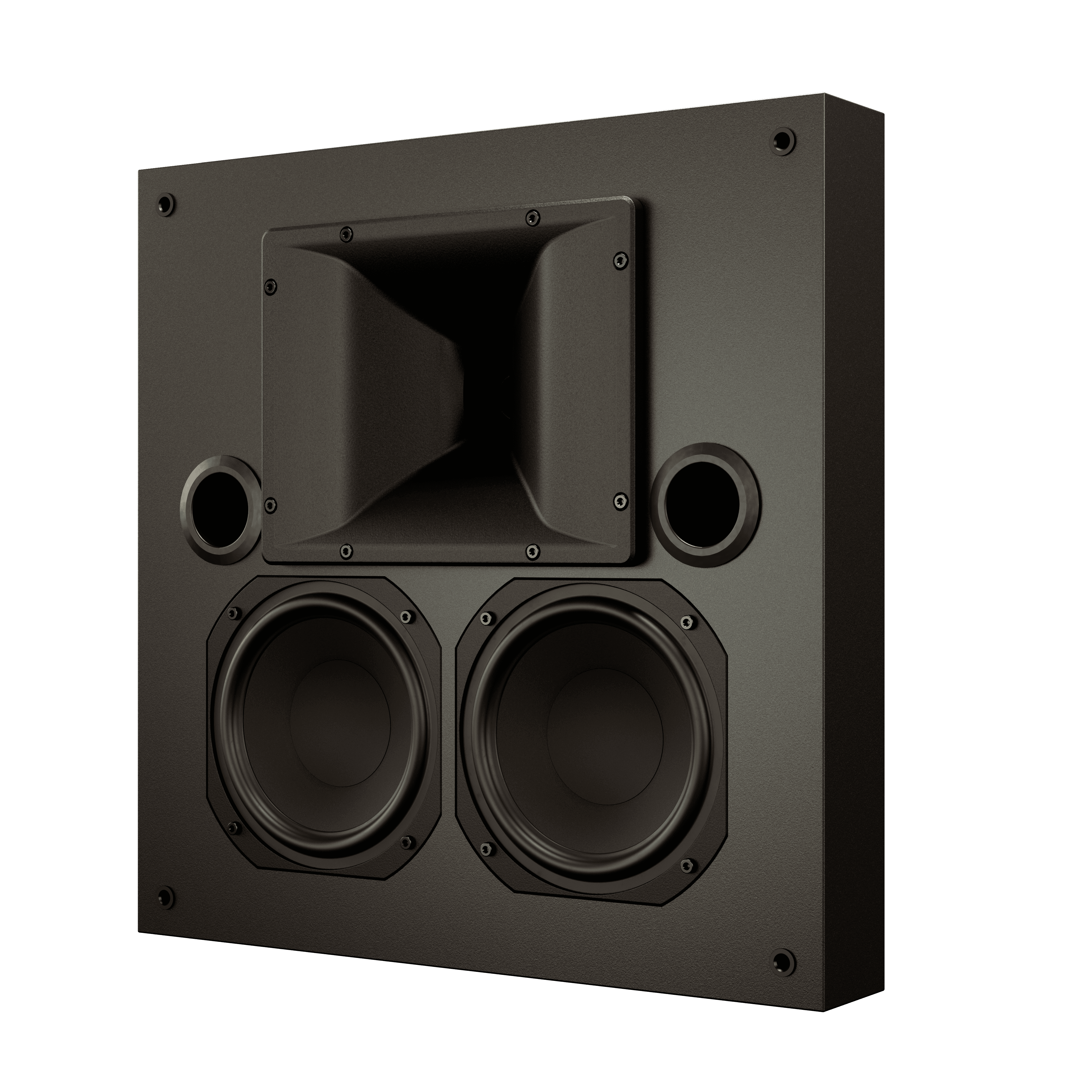 Black speaker with horn and two woofers