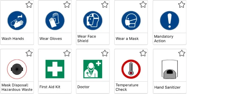 magic plan safety icons showing first aid kit, doctor, temperature check, and hand sanitizer