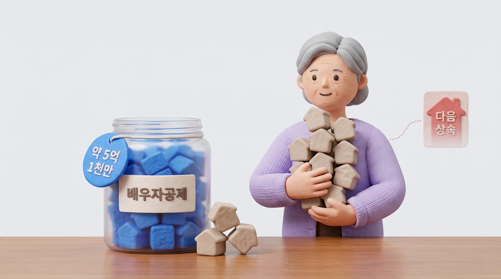 어머니가 재산을 전부 받아도 배우자공제는 한도 약 5억 1천만 원에서 멈추는 장면