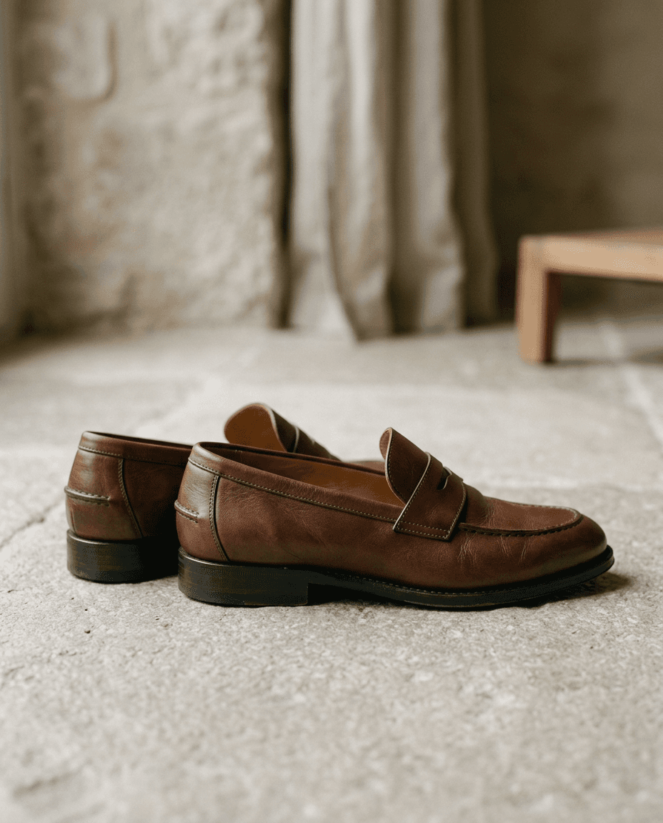 Chocolate Leather Loafers — Chocolate Brown — styled