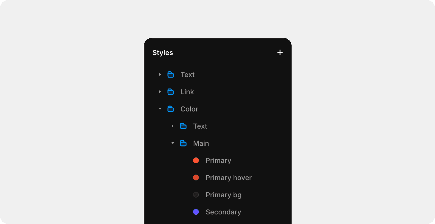 Framer styles panel with color and text tokens