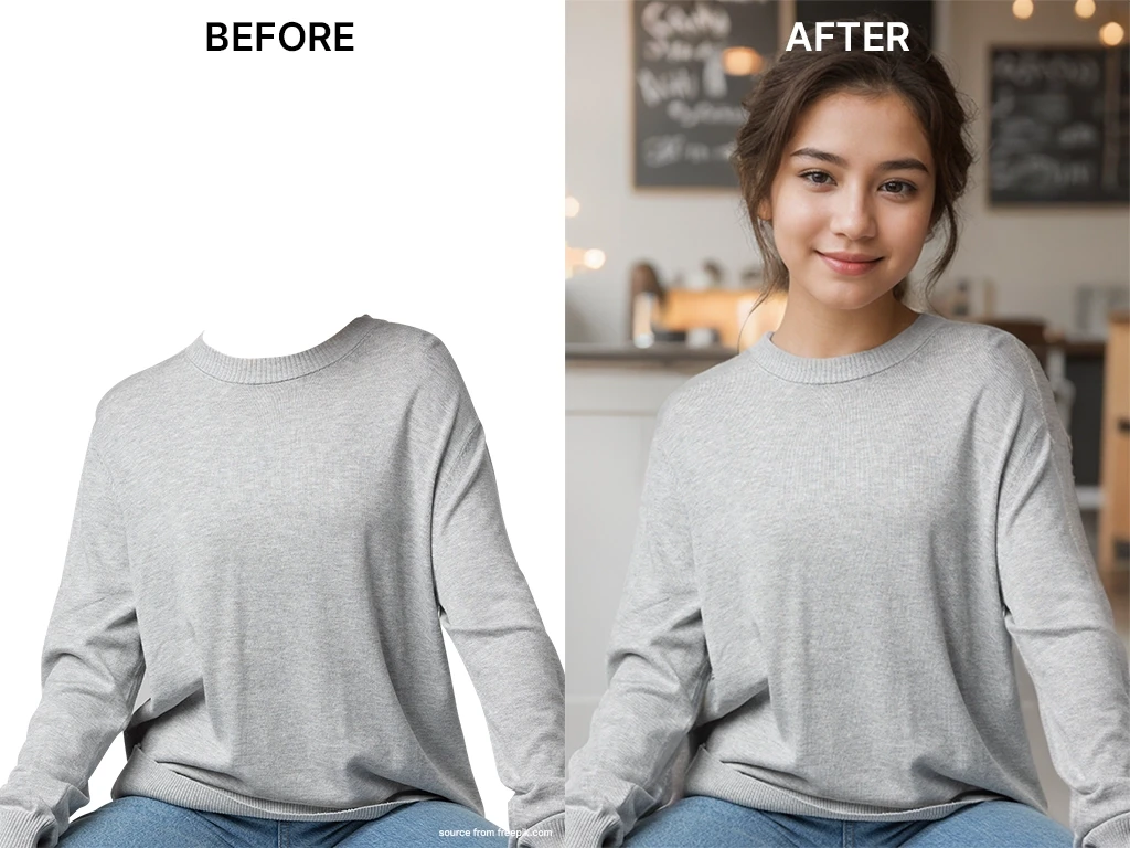 Before and after editing women photos using Modiqlo AI Fashion Model