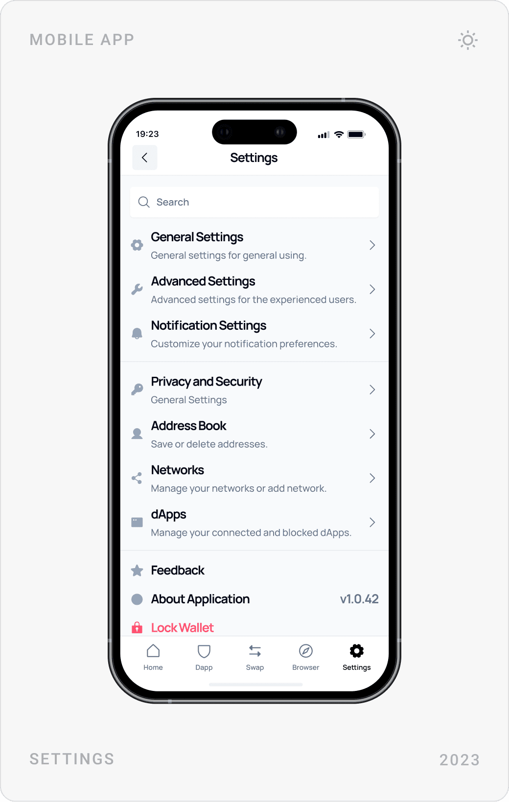 Clean Wallet Settings Mobile Design