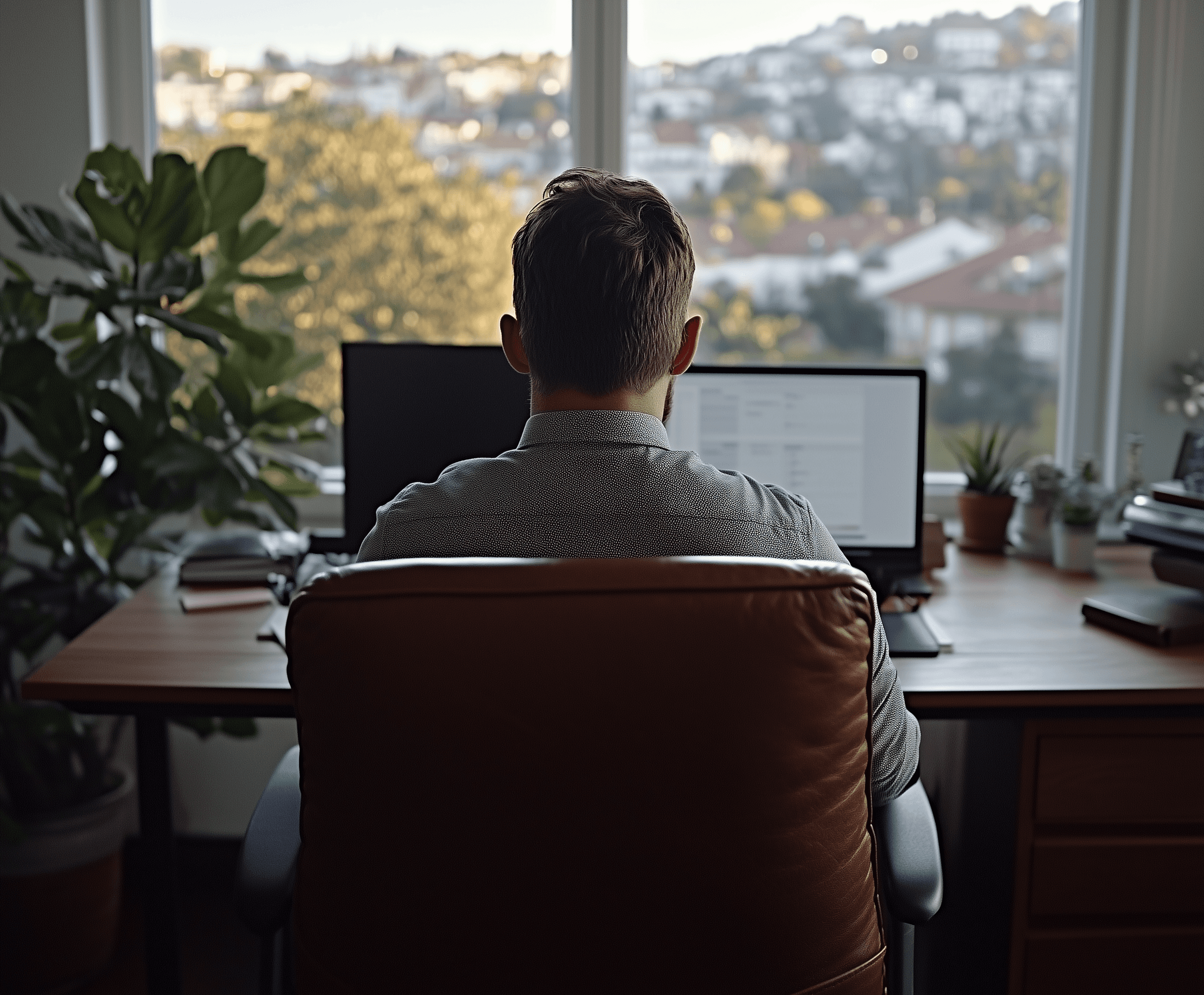 Business man at the office working on a laptop