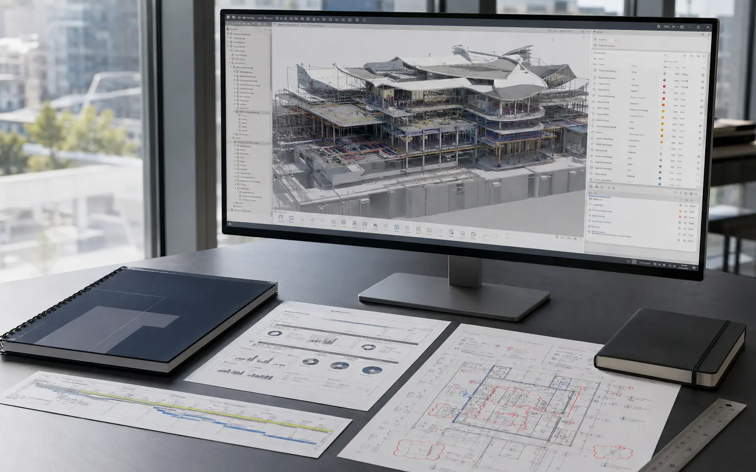 BIM model audit and issue review on a professional workstation