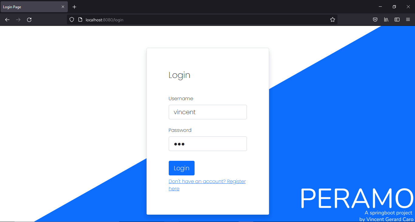 Login page of Peramo