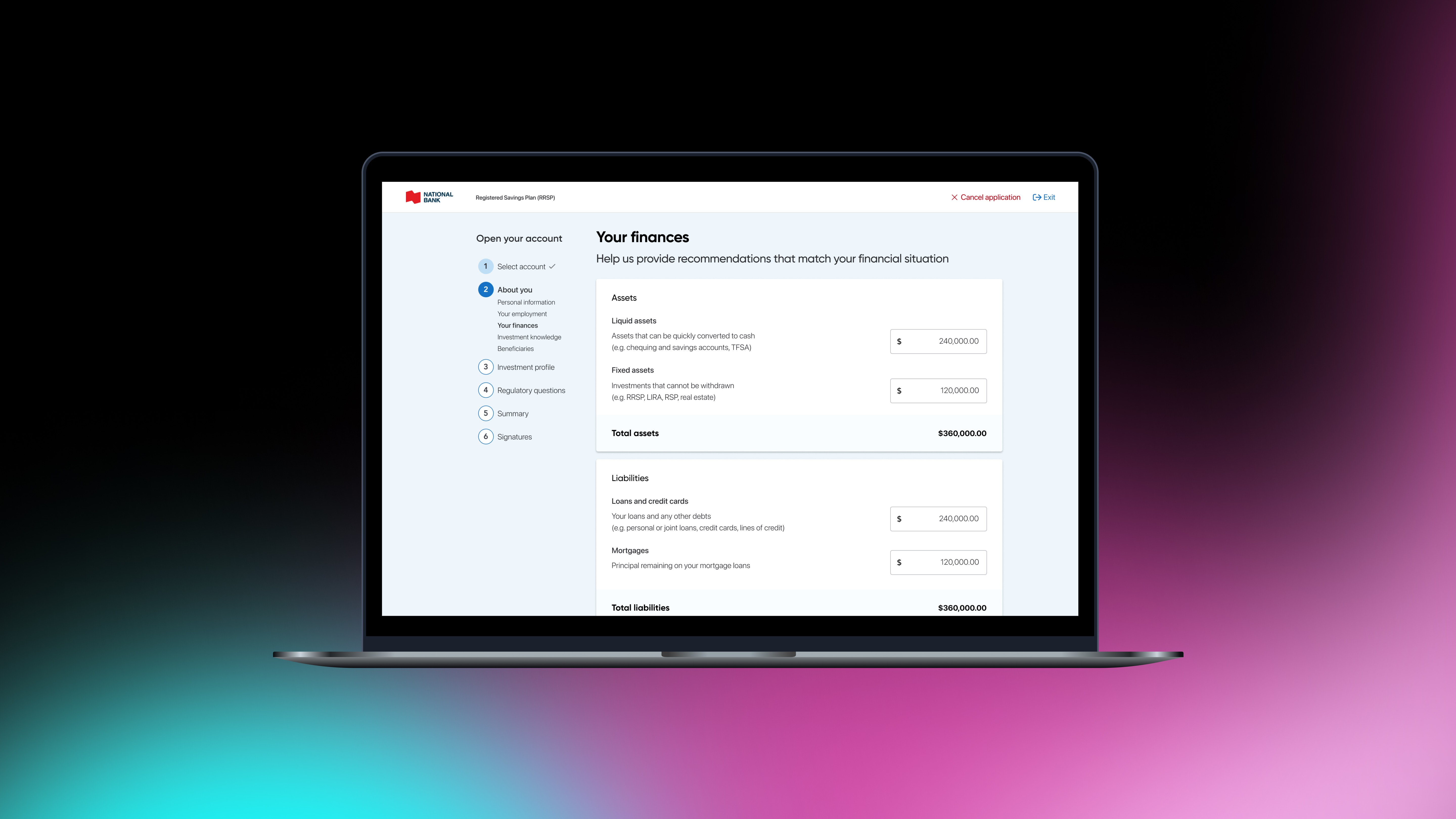A laptop with financial software on it