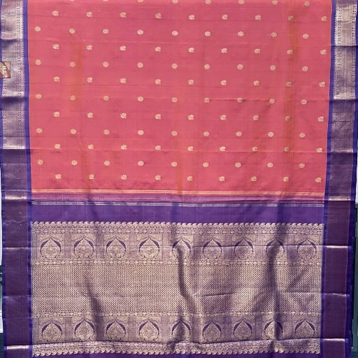 Peachy pink and Dark Orchid Kanchivaram Silk Saree