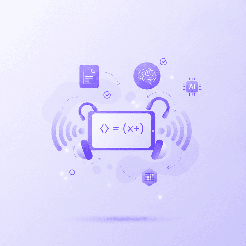 Student listening to step-by-step AI voice tutoring for a complex physics equation.