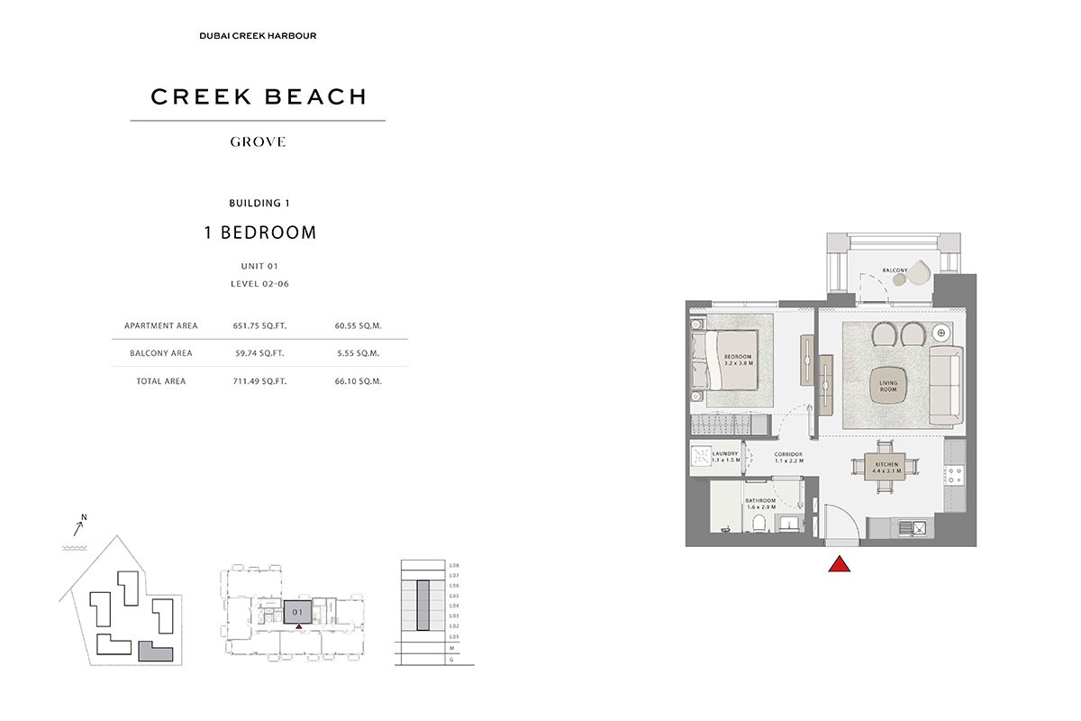 Grove Creek Beach Floor Plan 1BR