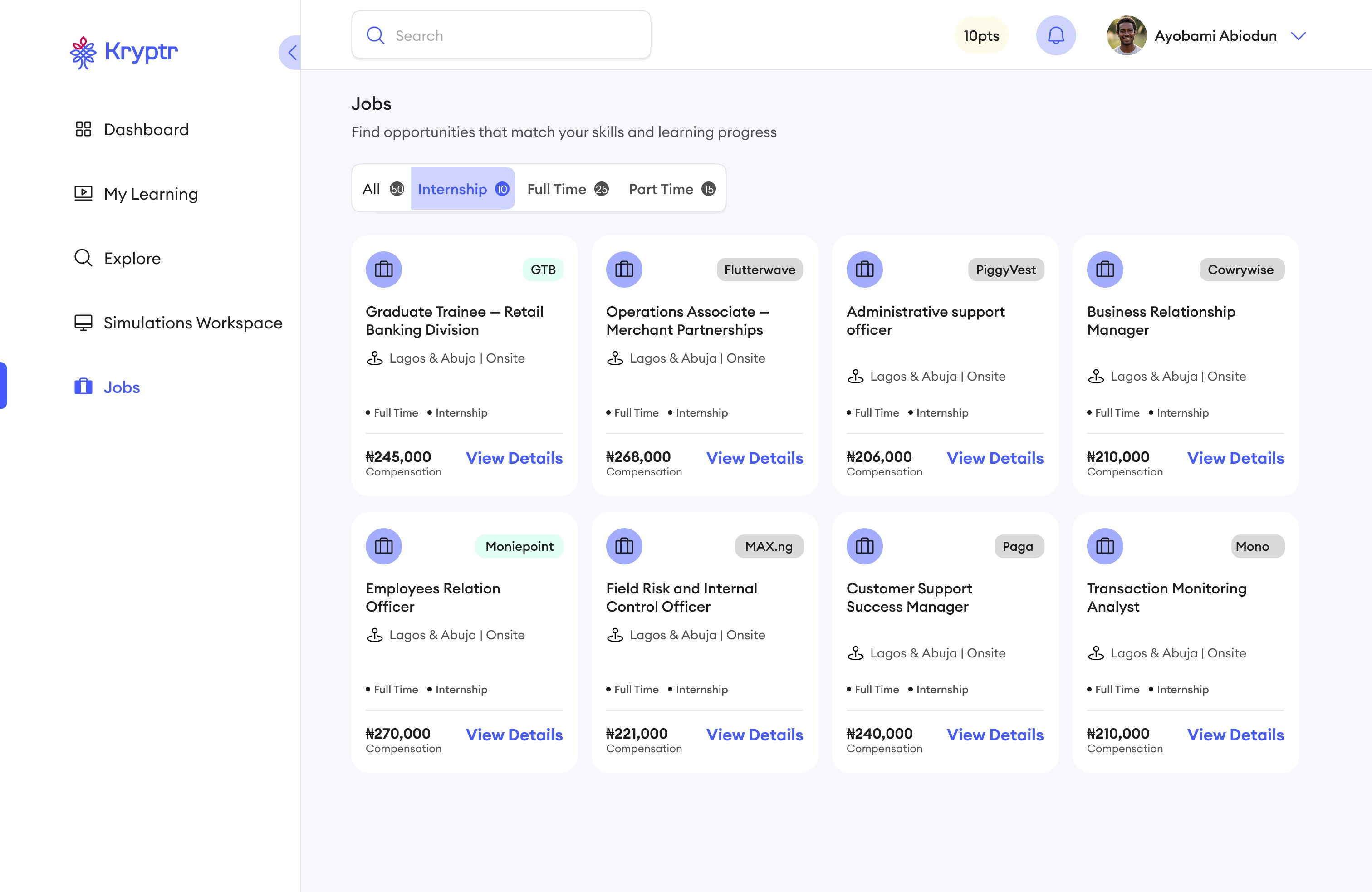 A look inside the Kryptr opportunities board