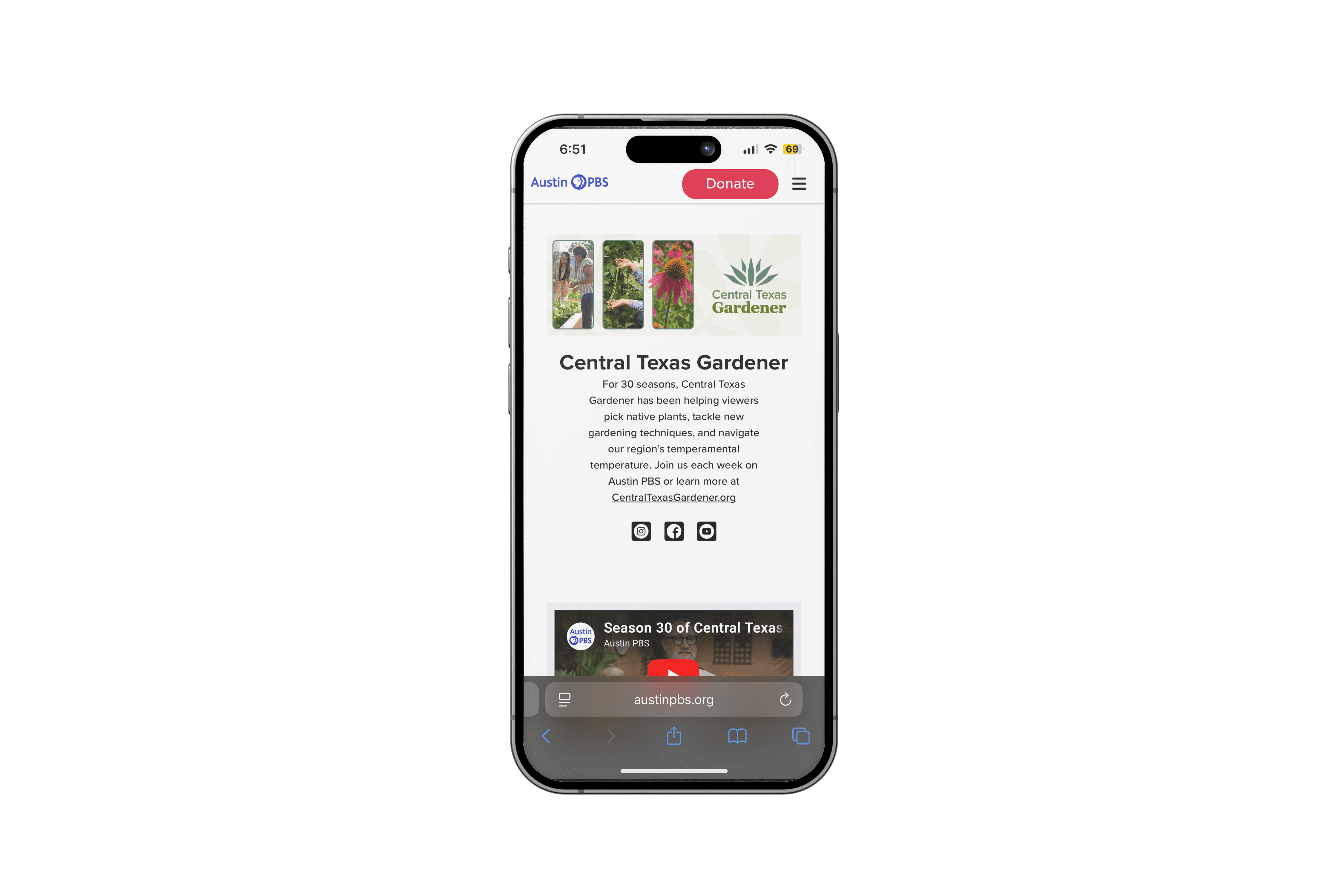 Phone with Central Texas Gardener updated website