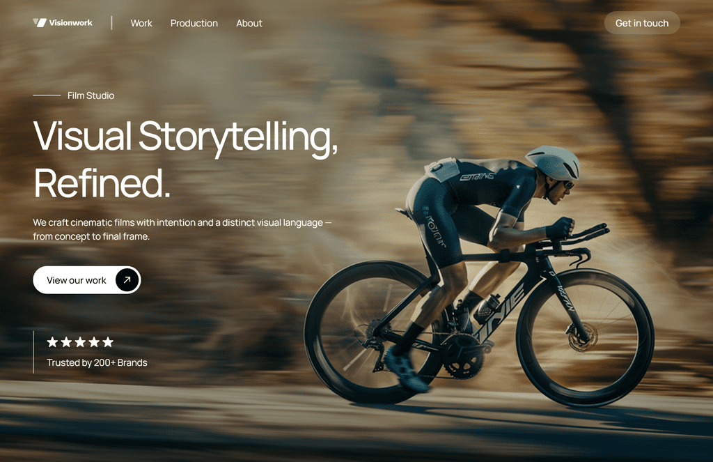 Homepage design showing a professional cyclist in a brown, autumn-toned environment.