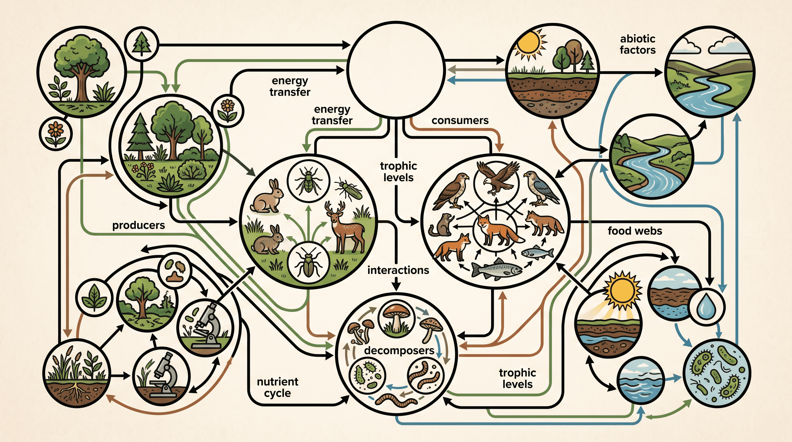 Science concept map showing relationships in an ecosystem