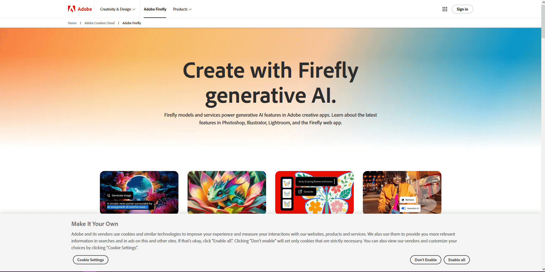 Adobe Firefly Home Page