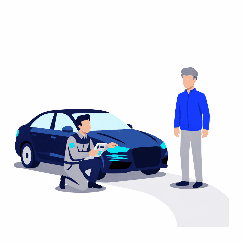 Mechanic showing a tablet to a car owner.