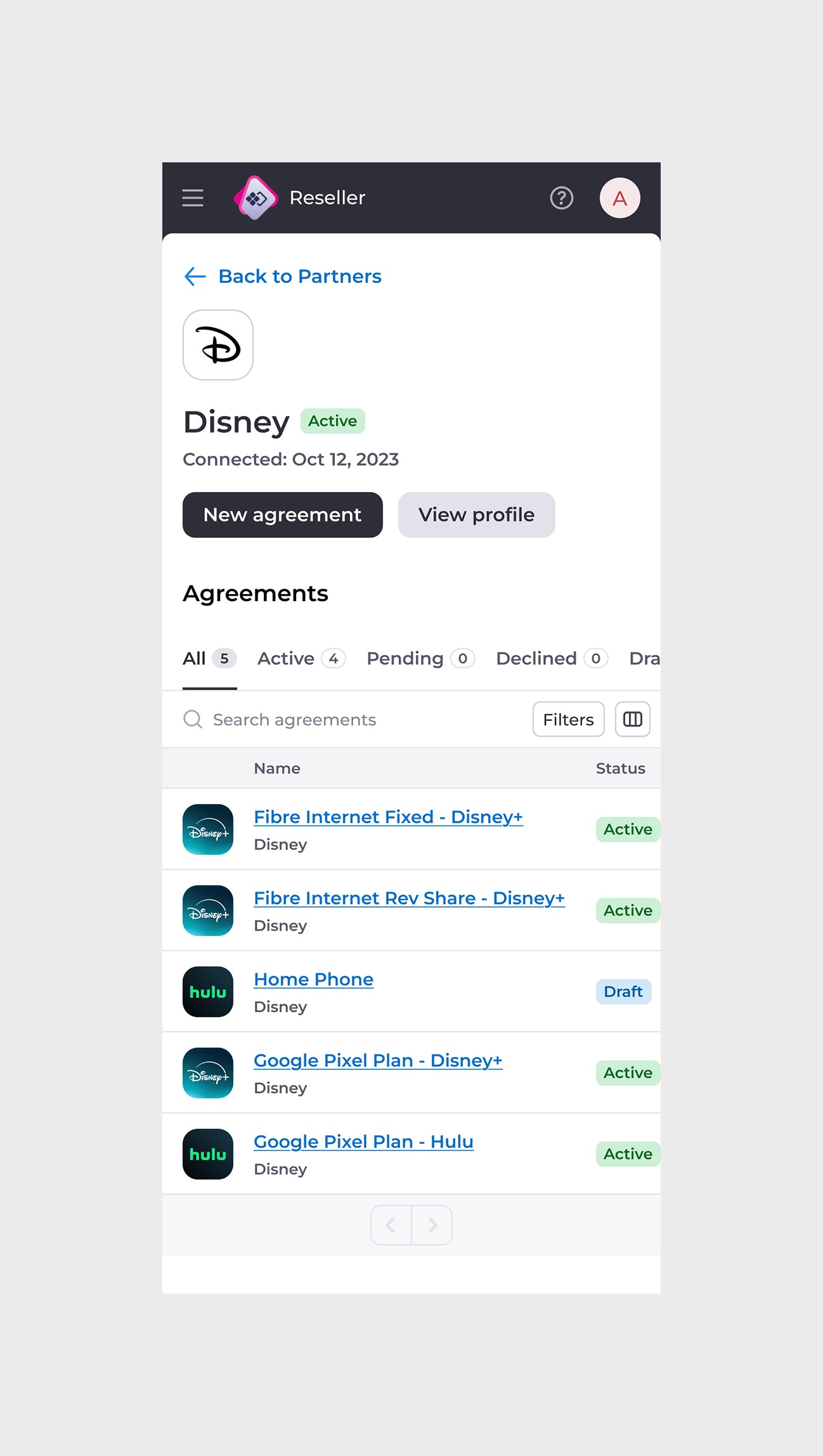 Reseller view - Partner Details (mobile).