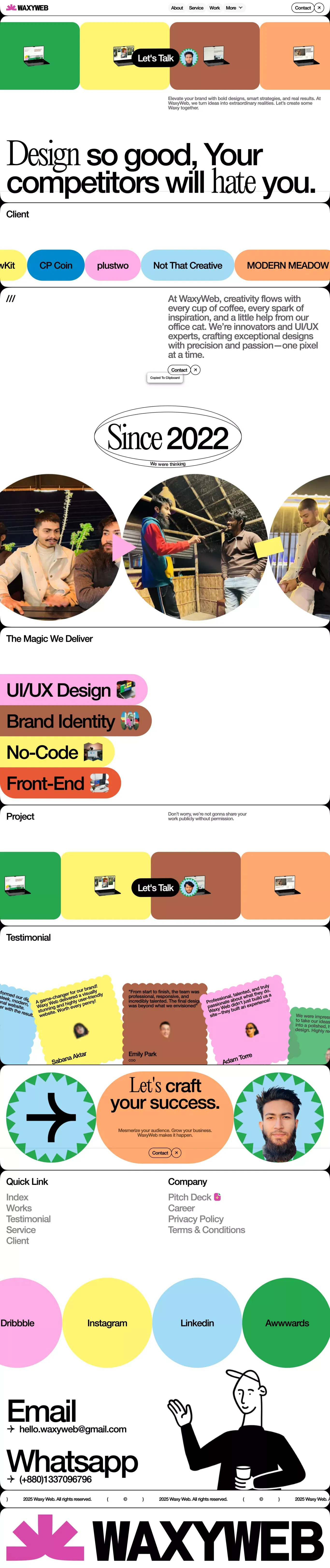 WaxyWeb portfolio page screenshot showcasing Design and Tech design
