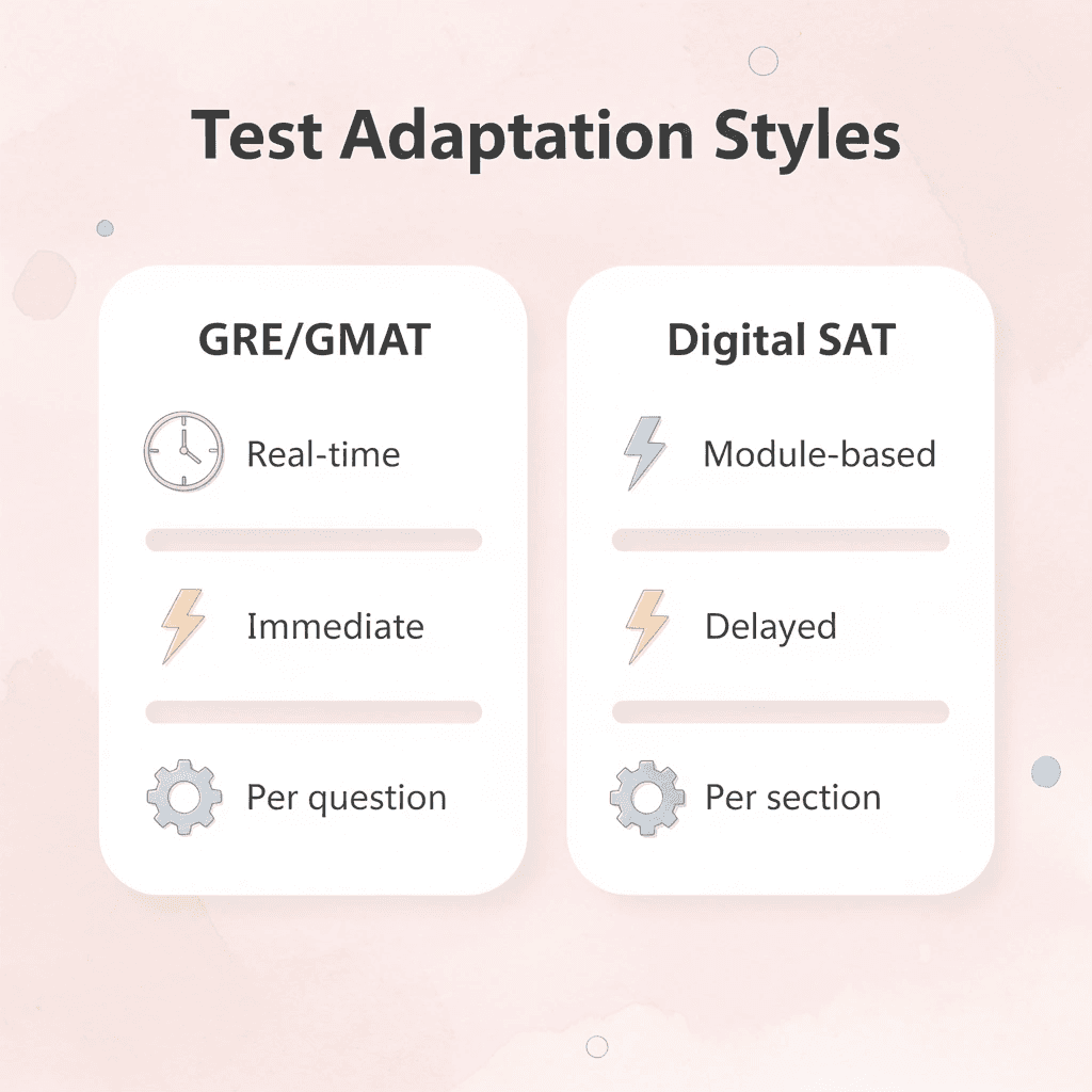 Comparison table showing differences between GRE/GMAT and Digital SAT adaptation