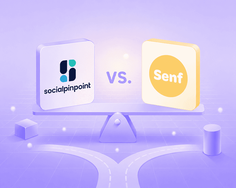Comparison scale graphic showing Social Pinpoint vs. Senf as competing community engagement tools for planning professionals