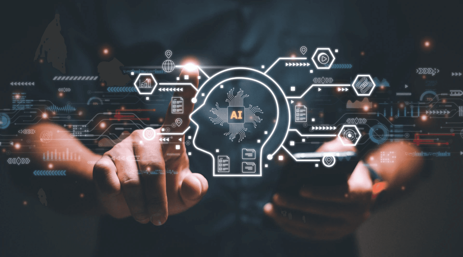 Person touching AI interface - Amplitude Alternatives