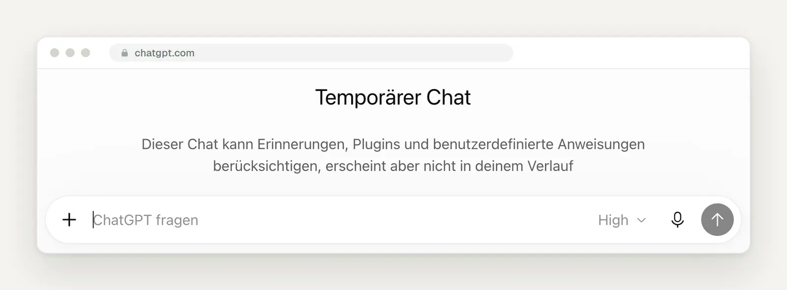 Temporärer Chat in ChatGPT, der nicht im Verlauf erscheint