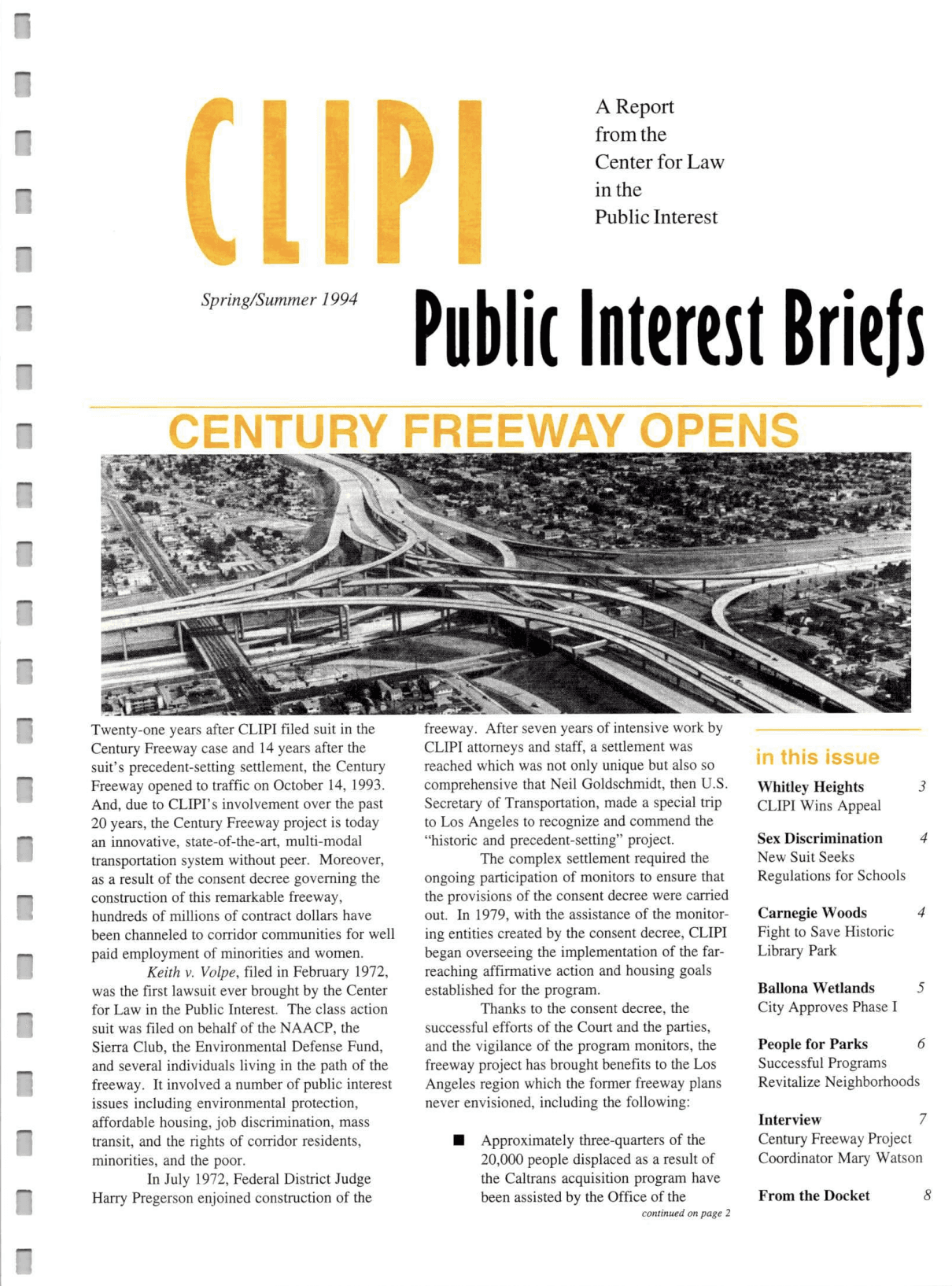 Cover of Center for Law In The Public Interest's Quarterly Report, Spring/Summer 1994 Edition Public Interest Briefs