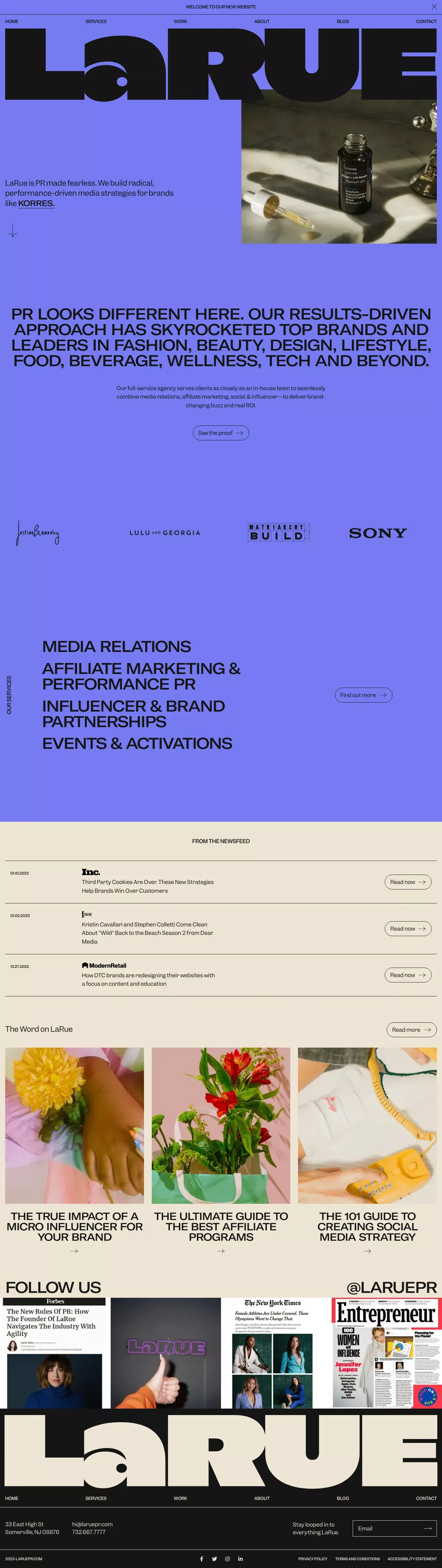 LaRue portfolio page screenshot showcasing Event and Marketing design