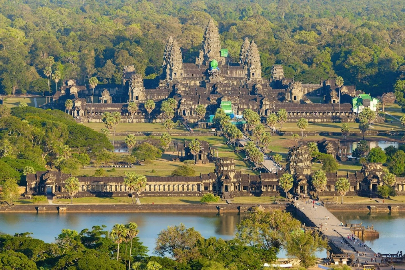 Aerial panoramic view of Angkor Wat complex