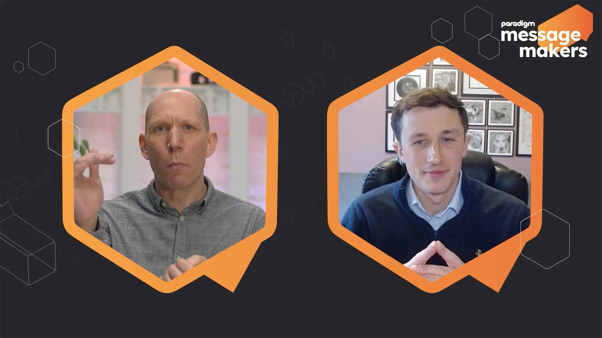 Screenshot of Dan Gibbons and Owen Vittanuova talking in the Paradigm Message Makers podcast