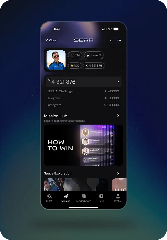 A smartphone displaying a dark-themed app interface with user profile information and content options at the bottom.