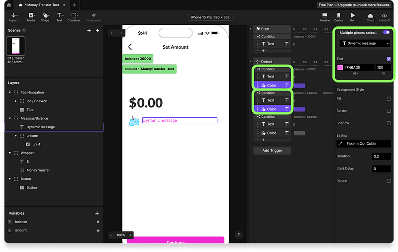 Using color event for formatting in ProtoPie