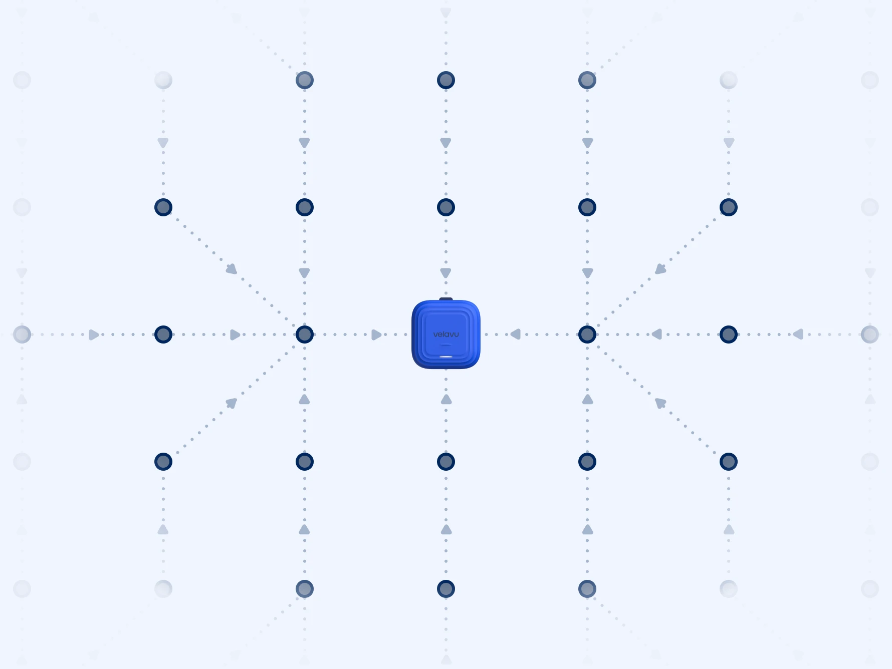stylized graphic showing a network of nodes comunicating outwards
