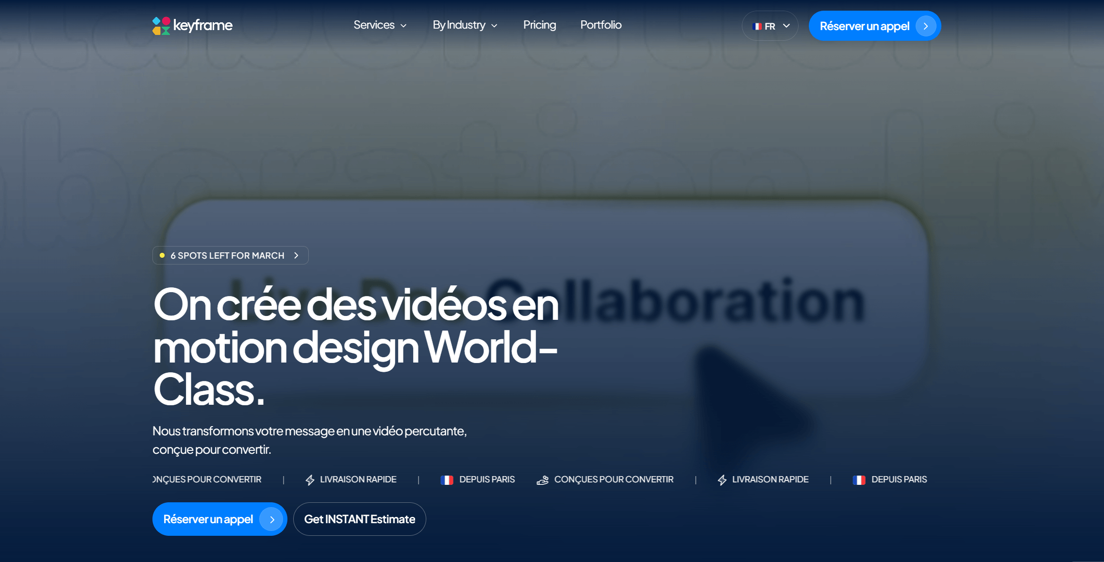Hero section du site de  keyframe agency