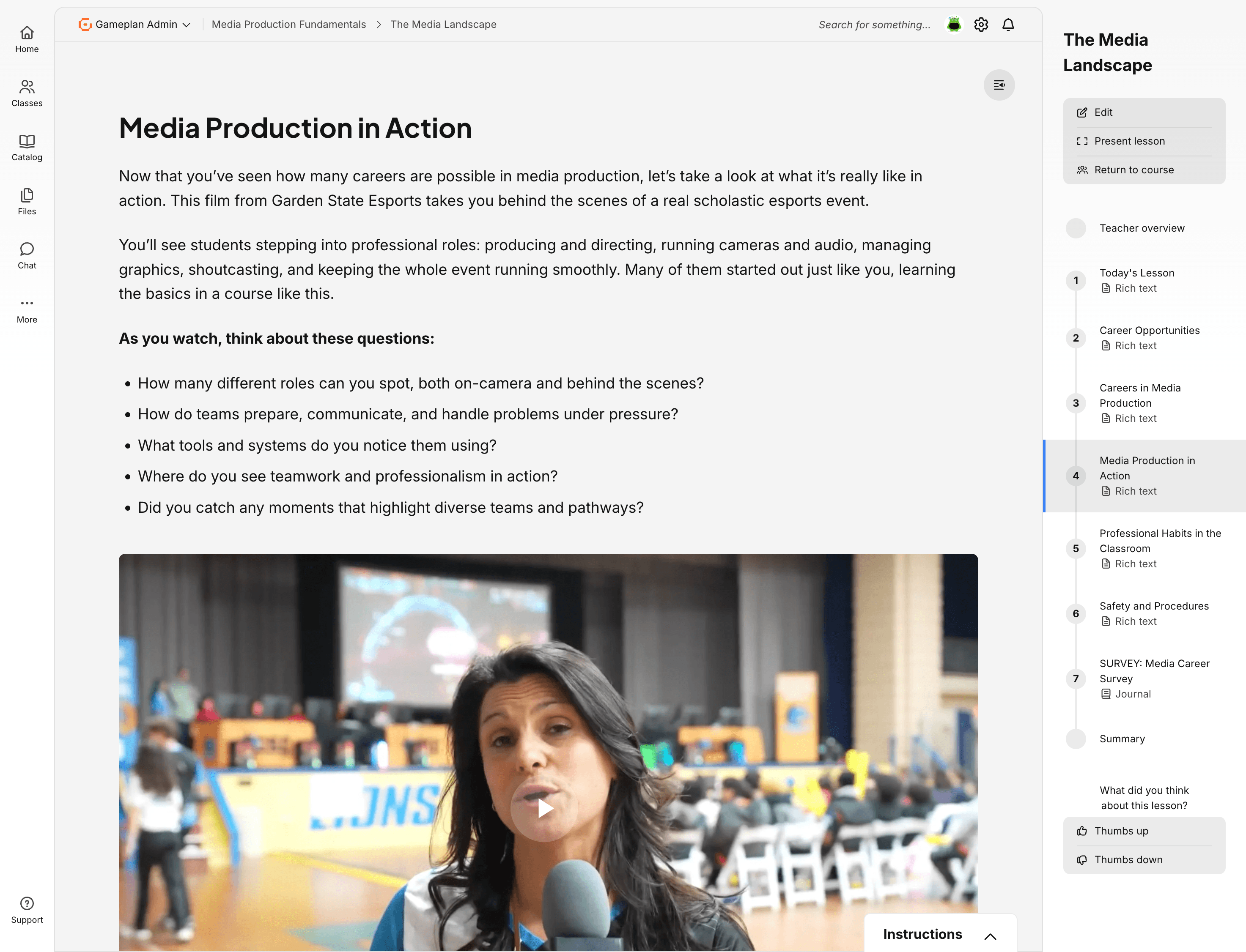 A screenshot of a Gameplan lesson.
