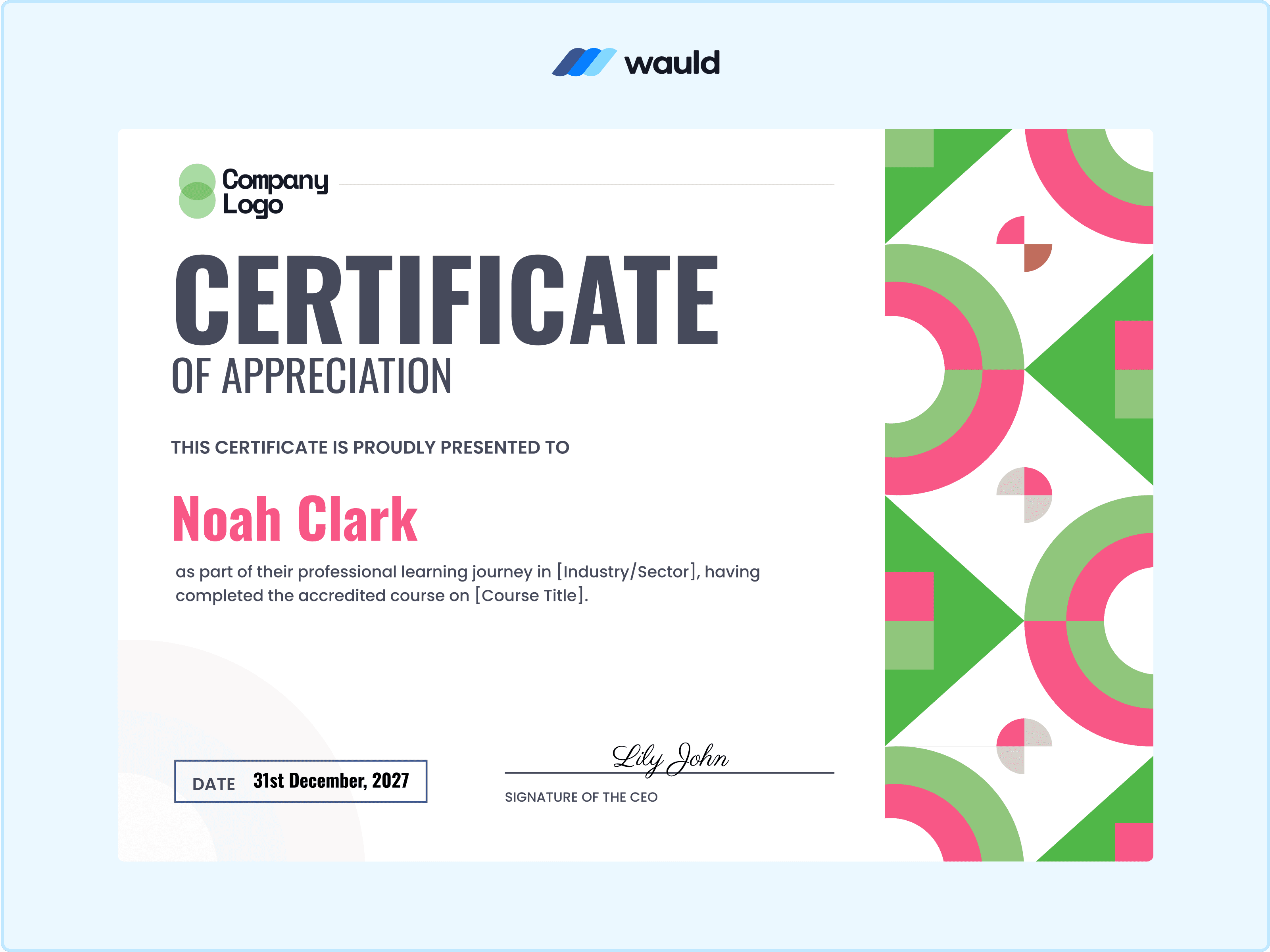 Wauld - Modern multi-colored certificate template