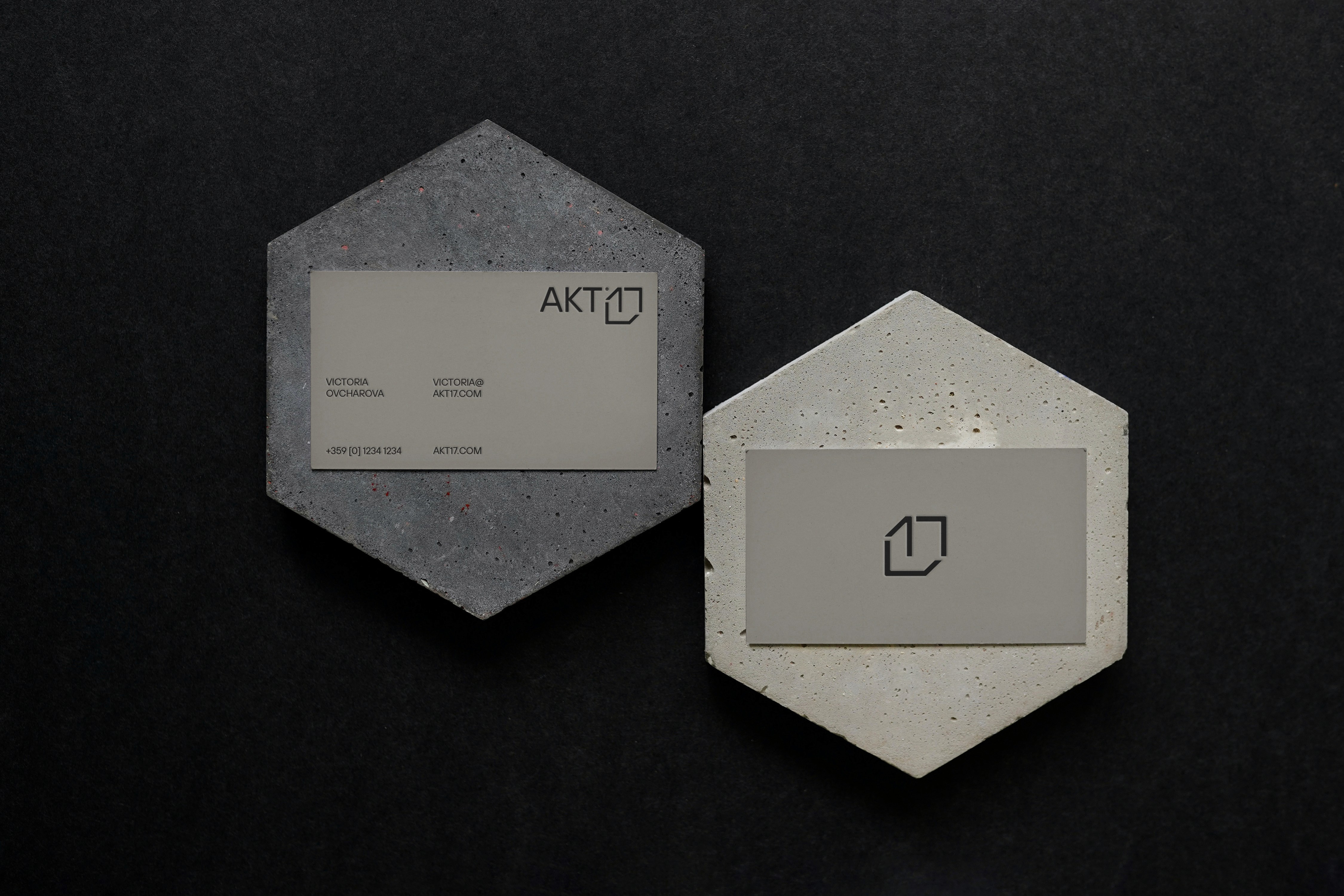 AKT17 - Business cards design mockup on concrete hexagonal concrete blocks