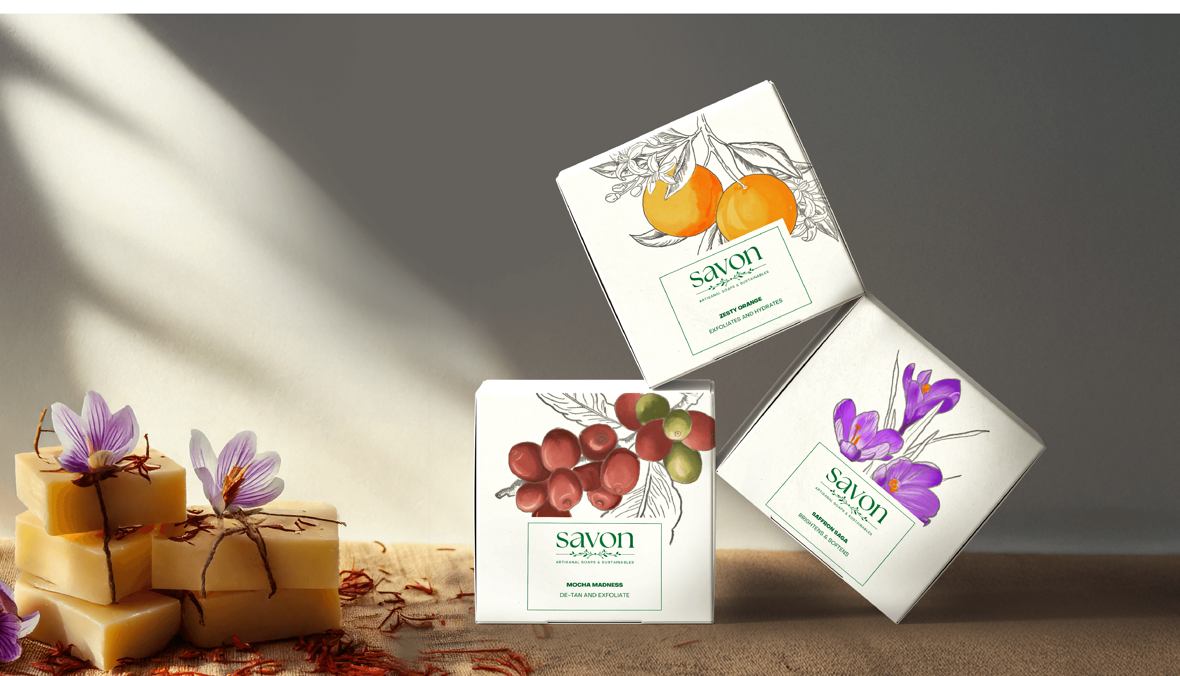 Packaging design for Savon Artisanal Soaps and Bathing Products by Studio Manasi Doshi
