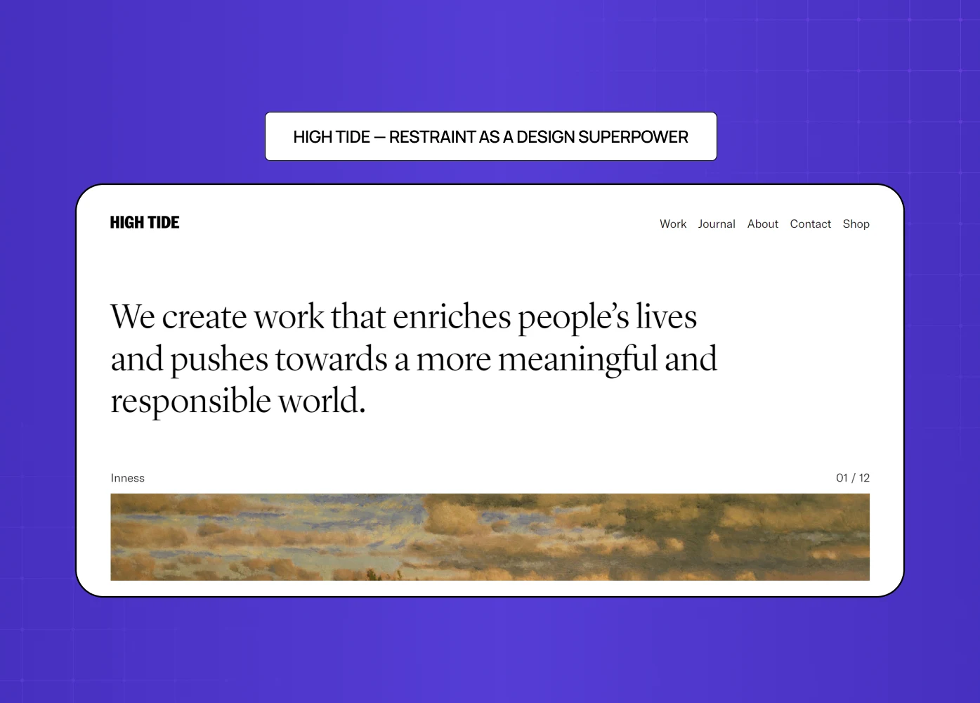 High Tide website showcasing minimal design and messaging about meaningful, responsible work.