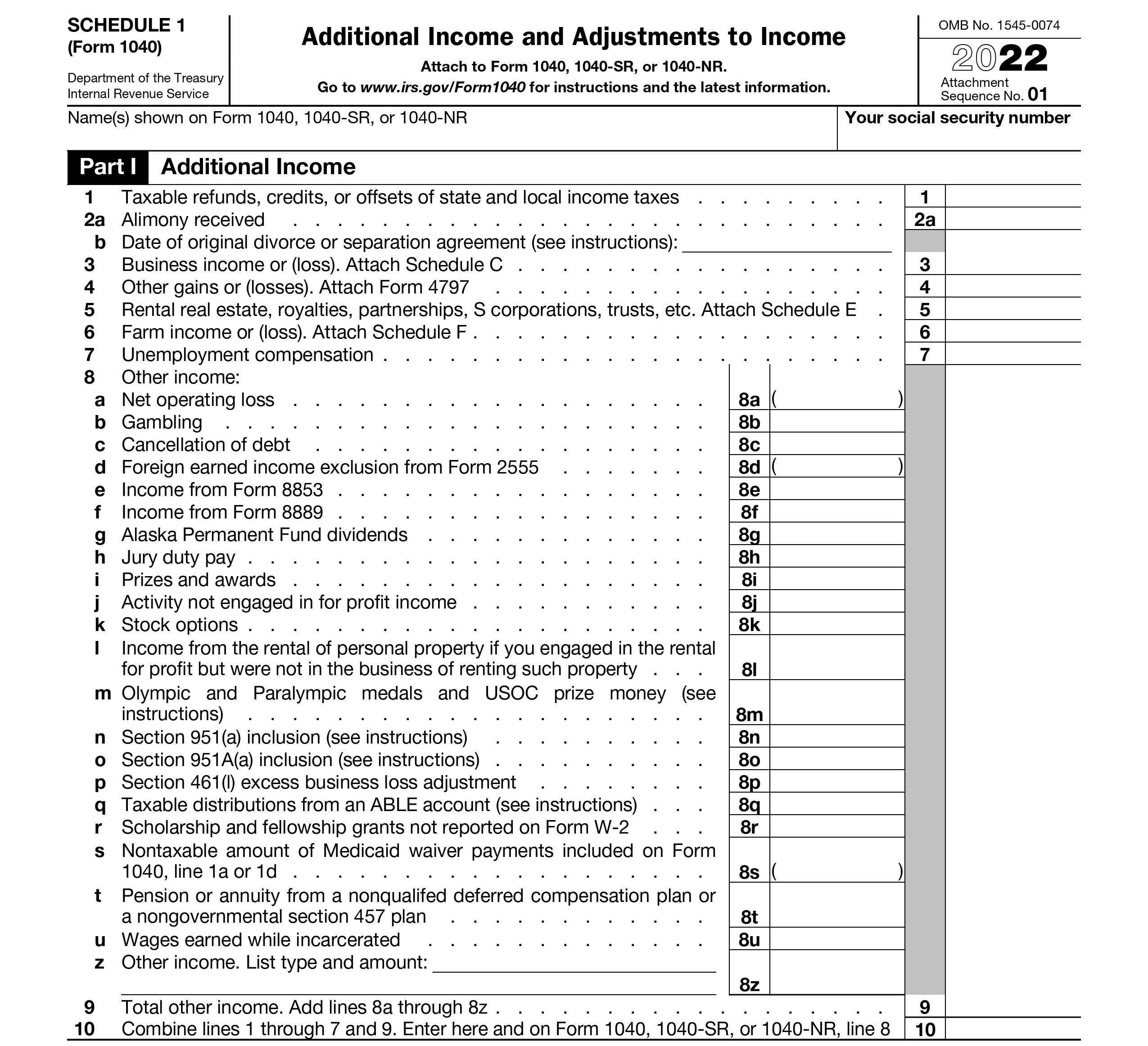Schedule 1 - Form 1040
